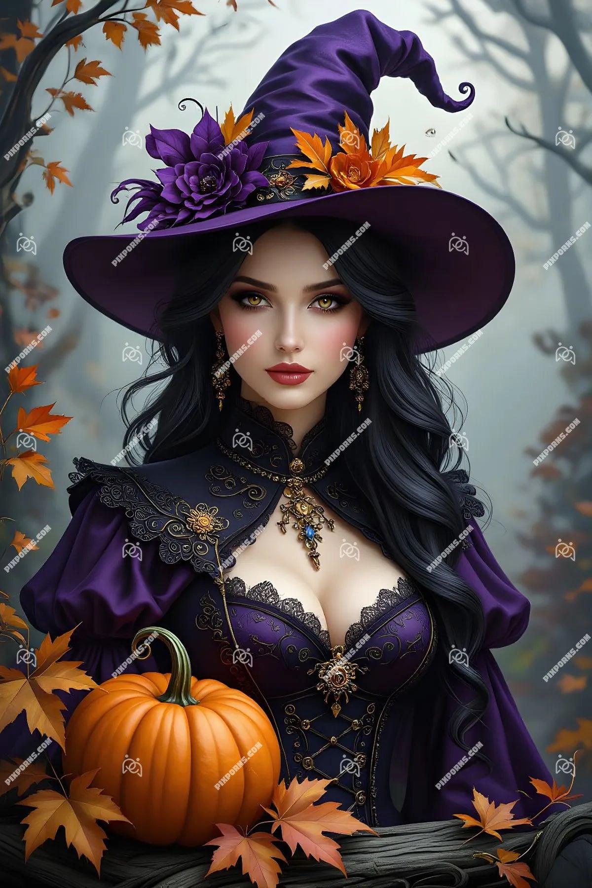 Dream Witch surreal fantasy Halloween digital poster (Pose 633)