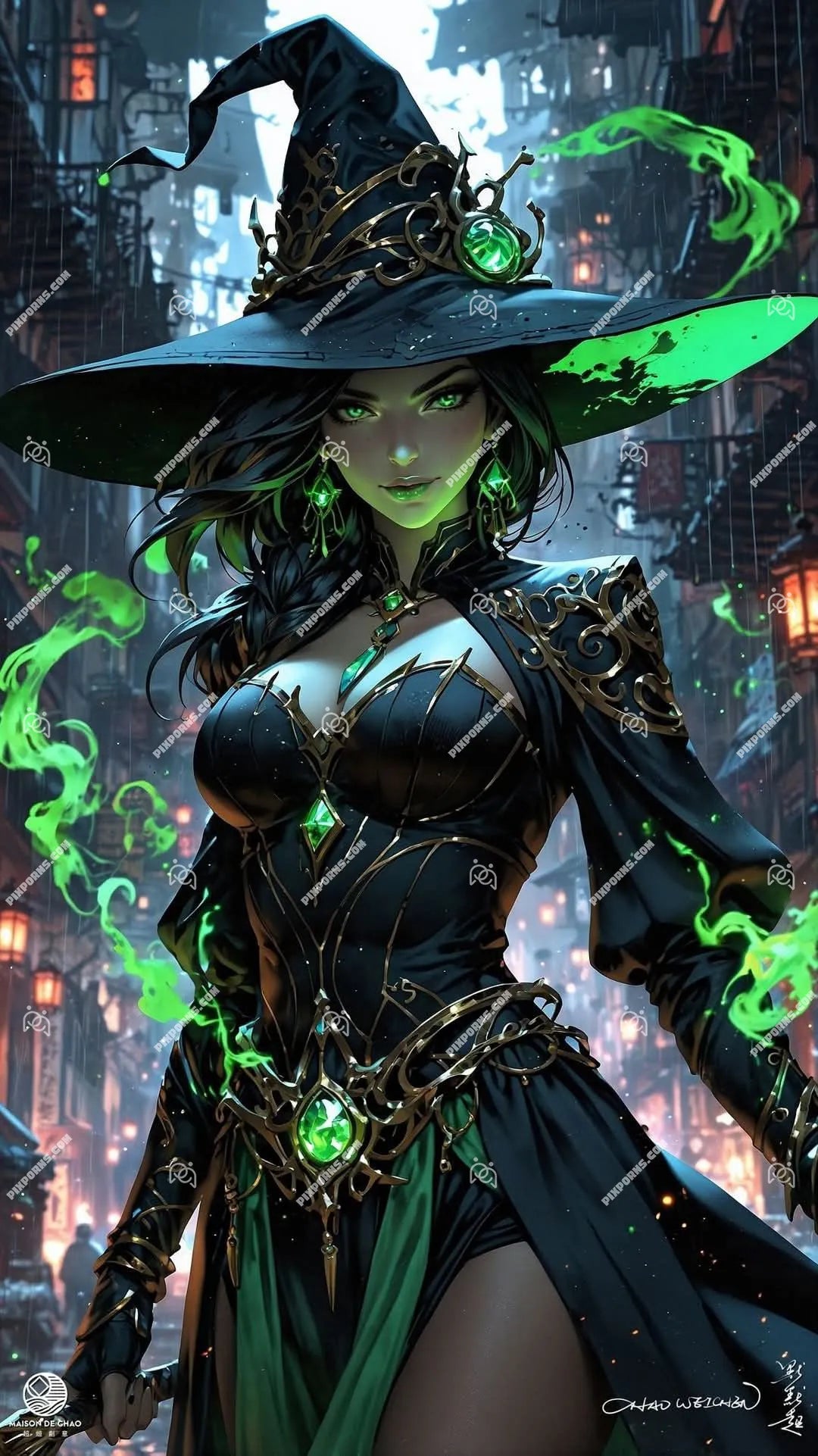 Ember Witch fiery fantasy Halloween digital artwork (Pose 638)