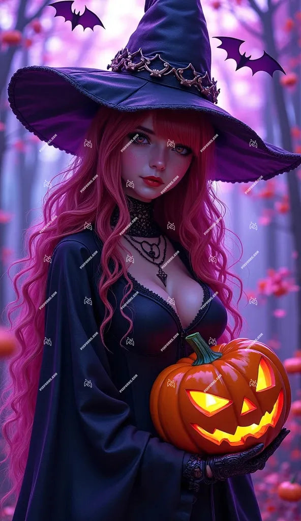 Moonlight Witch Halloween fantasy art digital print (Pose 606)