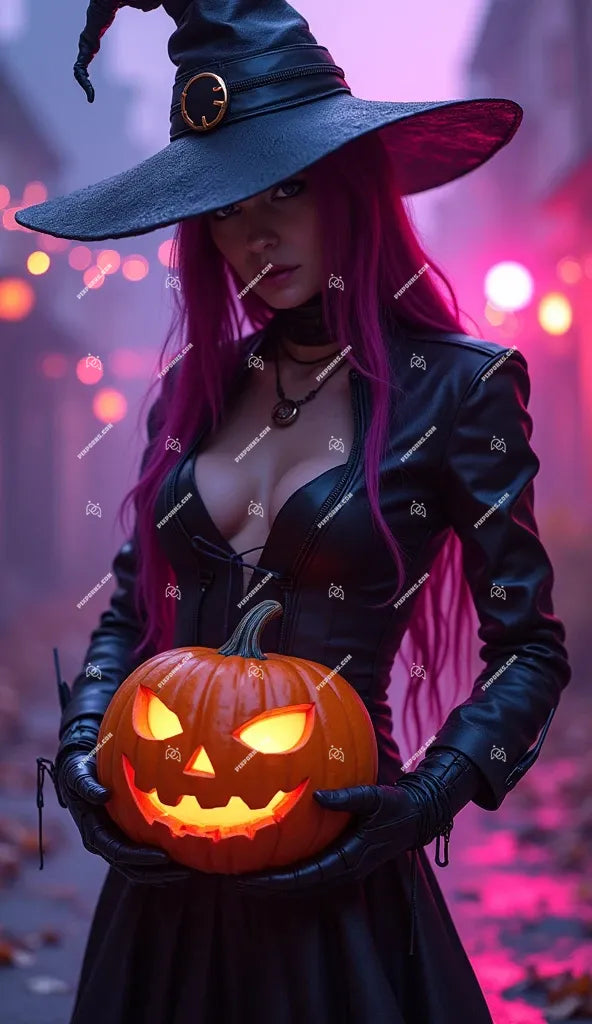 Crystal Witch fantasy digital Halloween poster (Pose 609)