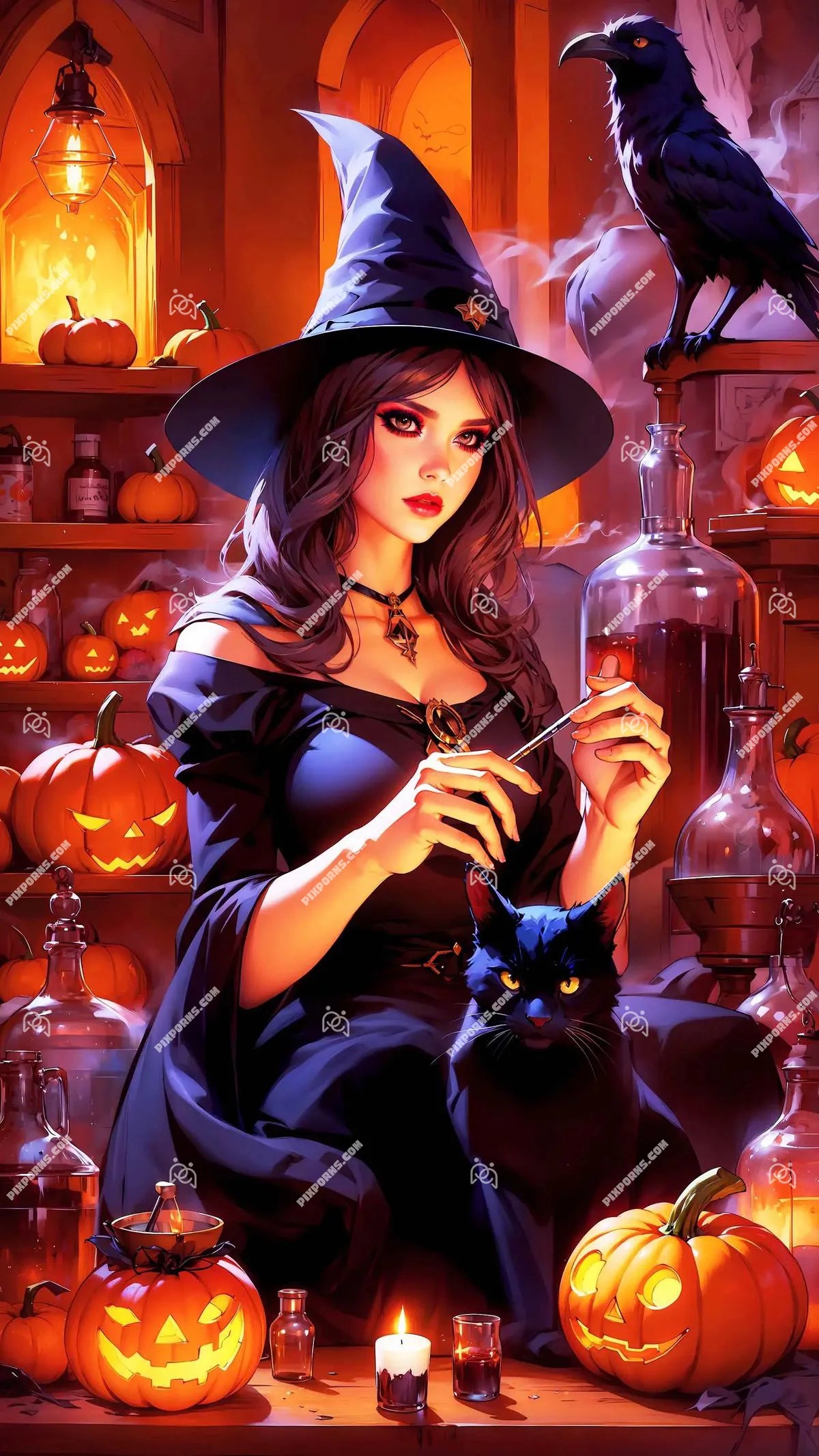 Mystic Witch enchanted Halloween digital artwork (Pose 617)