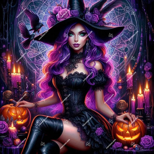 Crystal Moon Witch fantasy Halloween digital print (Pose 643)