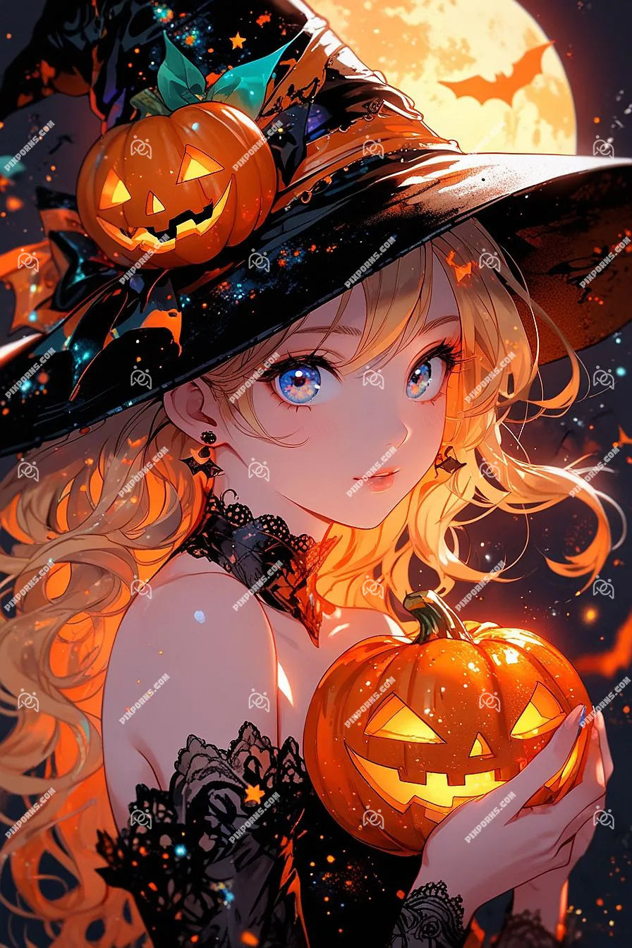 Eclipse Witch celestial fantasy Halloween artwork (Pose 641)