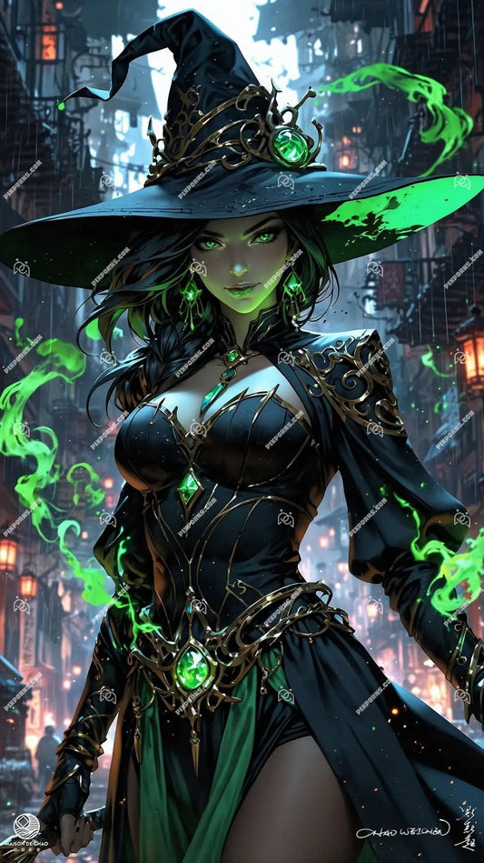 Ember Witch fiery fantasy Halloween digital artwork (Pose 638)