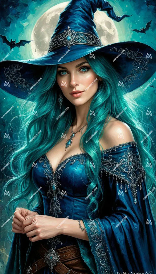 Forest Moon Witch digital fantasy Halloween artwork (Pose 621)