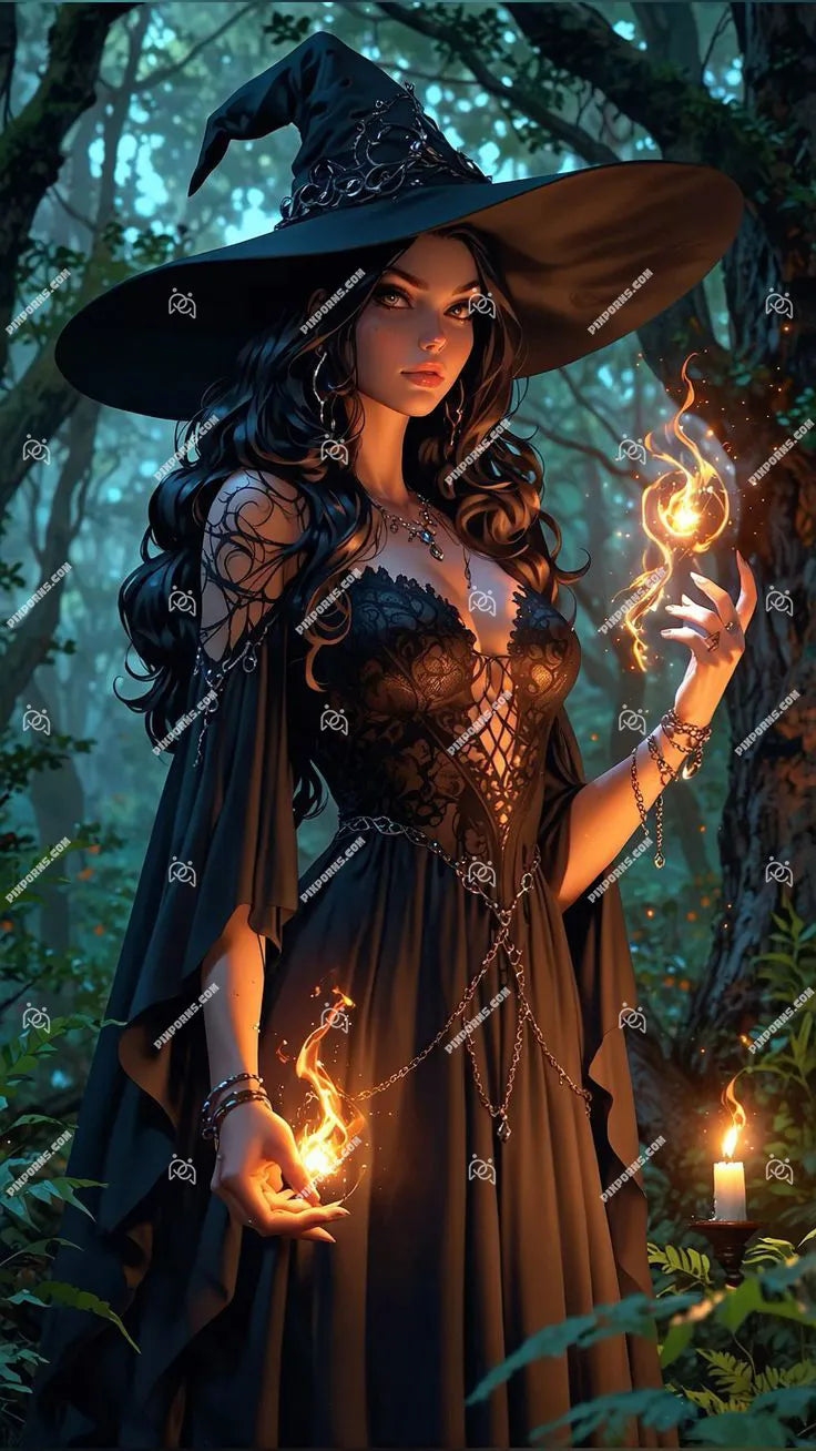 Gothic Rose Witch floral Halloween fantasy art (Pose 627)