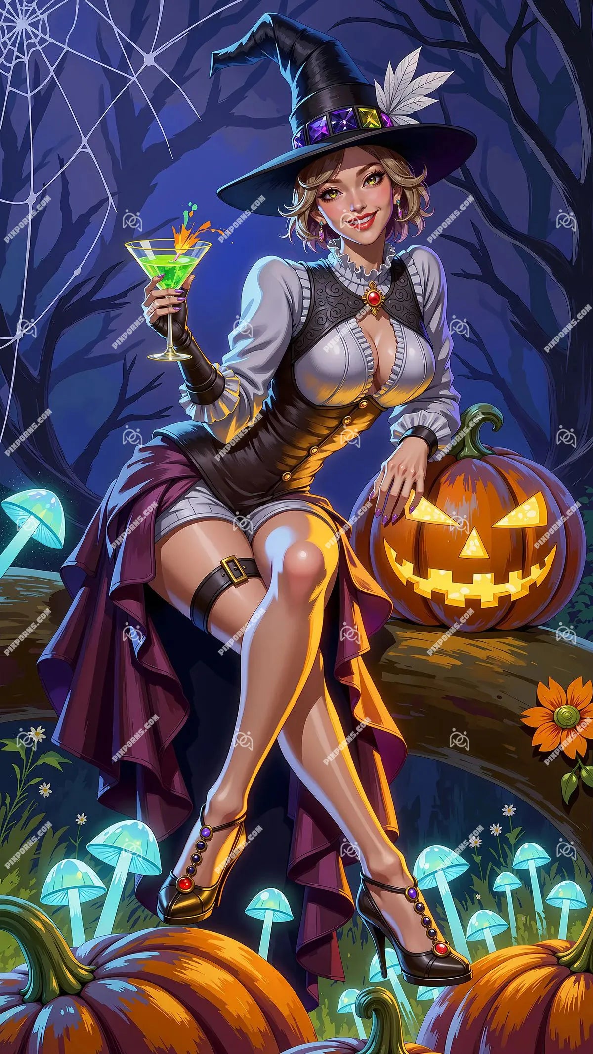 Grave Moon Witch dark fantasy Halloween digital print (Pose 637)