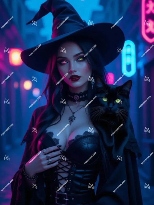 Graveyard Witch dark horror Halloween artwork (Pose 625)