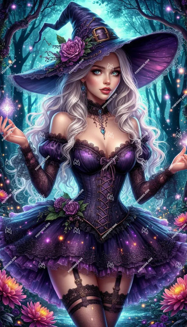 Midnight Witch digital Halloween artwork (Pose 603)
