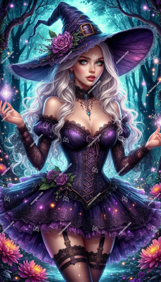Midnight Witch digital Halloween artwork (Pose 603)