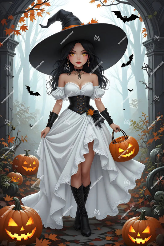 Harvest Witch autumn fantasy digital Halloween print (Pose 631)