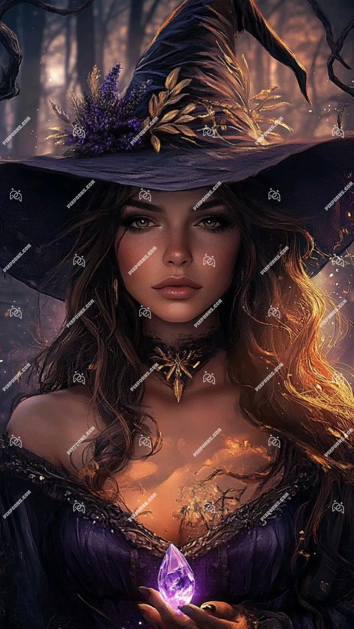 Ice Moon Witch frozen fantasy digital Halloween art (Pose 629)