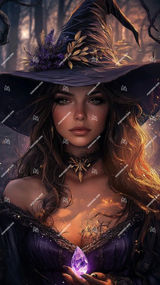 Ice Moon Witch frozen fantasy digital Halloween art (Pose 629)