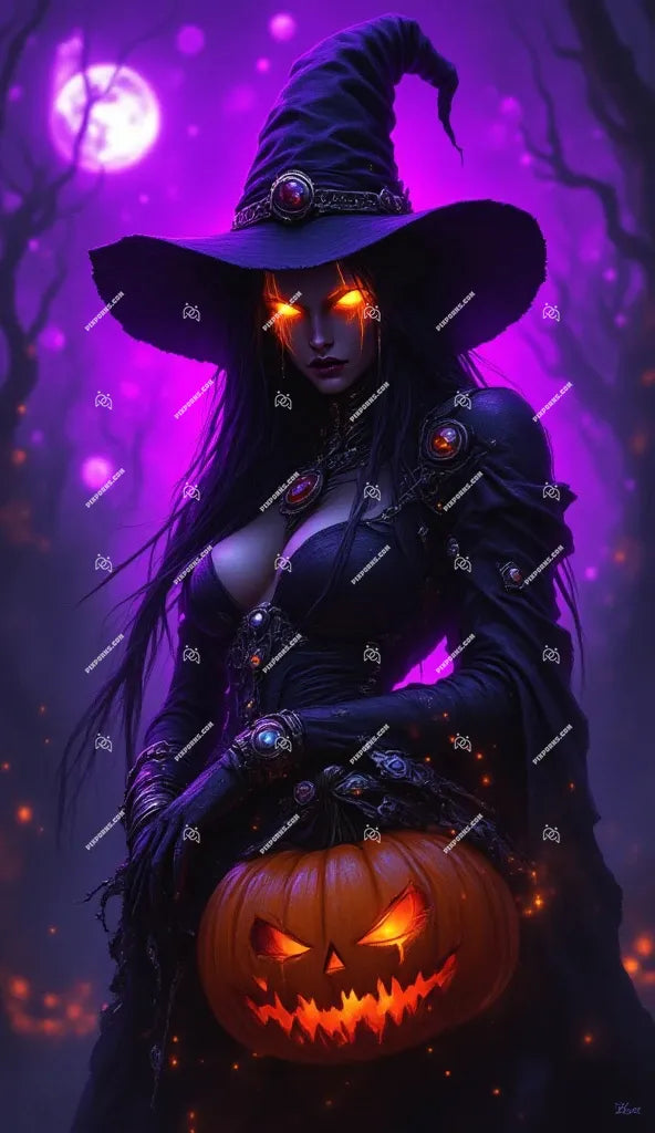 Fire Witch fantasy digital Halloween artwork (Pose 607)
