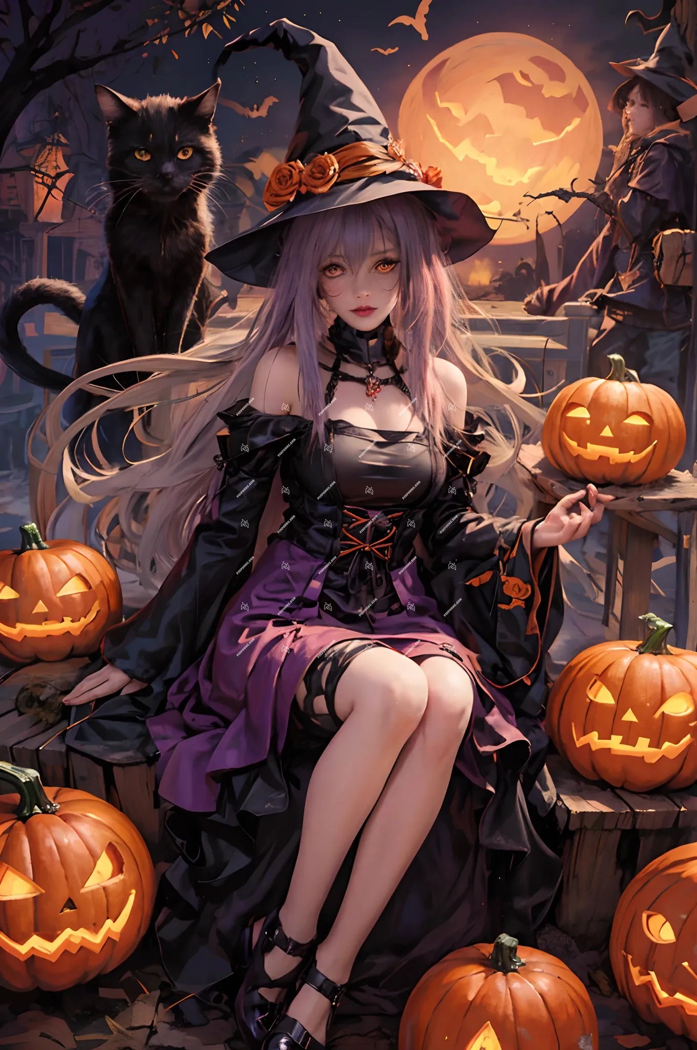Gothic Witch digital Halloween illustration (Pose 610)
