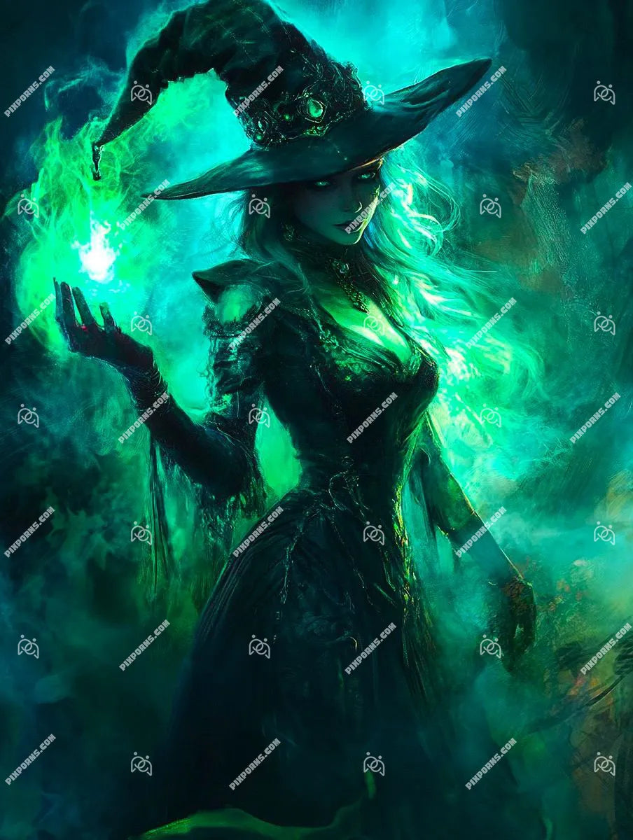 Raven Witch gothic bird fantasy Halloween artwork (Pose 635)