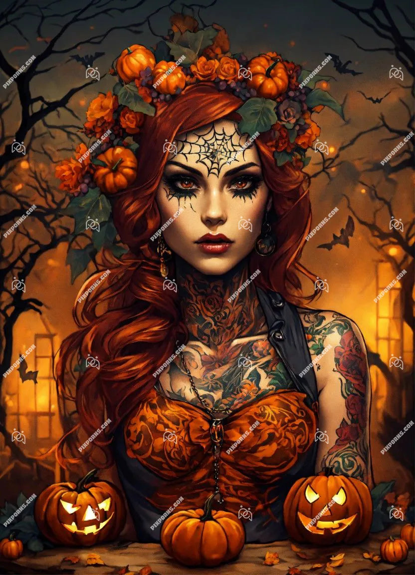 Shadow Flame Witch dark Halloween fantasy print (Pose 634)