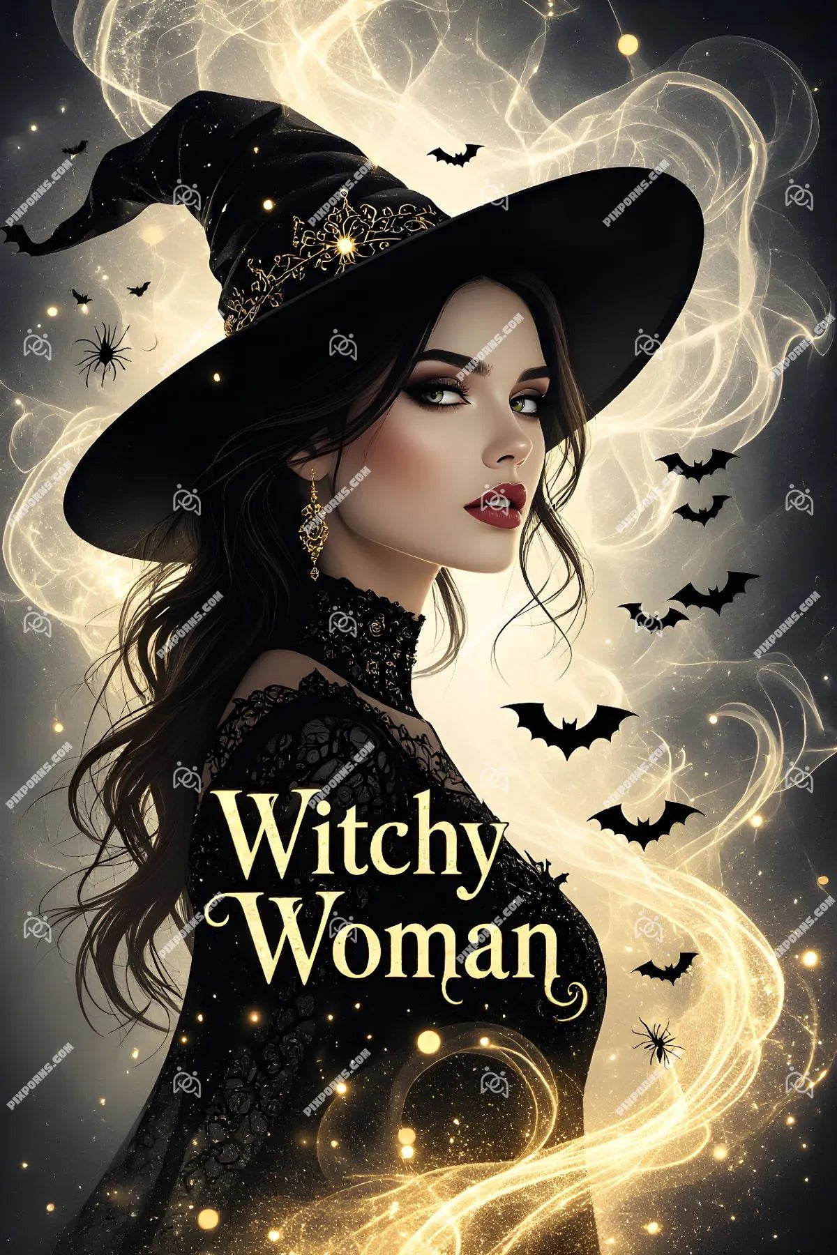 Silver Witch metallic fantasy Halloween digital art (Pose 624)