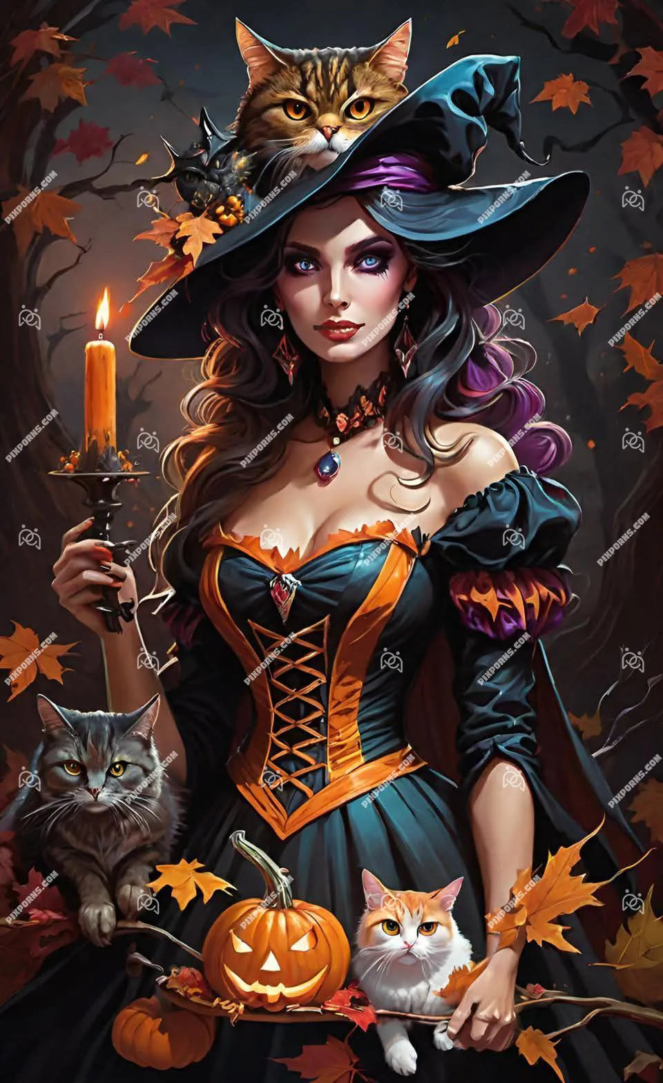 Twilight Witch Halloween fantasy digital poster (Pose 622)